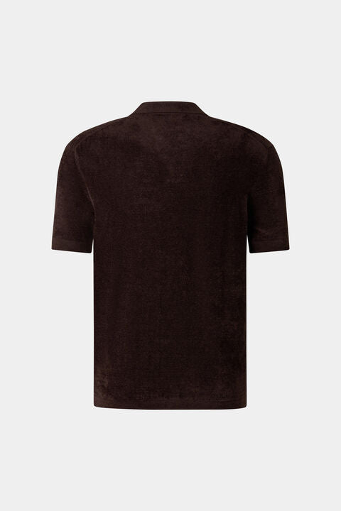 Finn Knitted Polo Shirt In Dark Brown