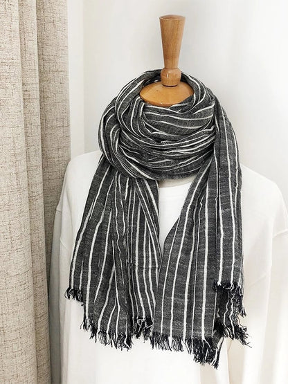 Women's Casual Striped Cotton and Linen Scarf