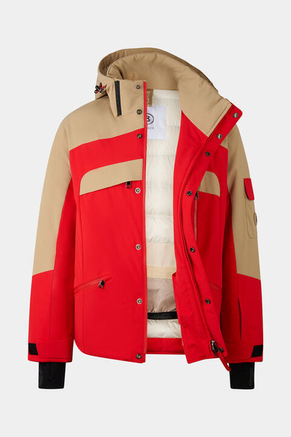 Danjo Down Ski Jacket In Red/Beige
