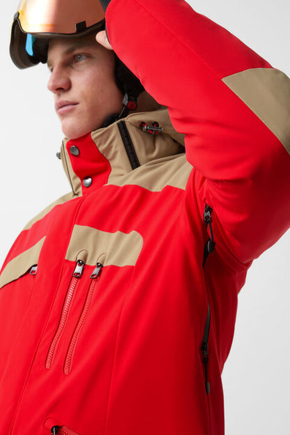 Danjo Down Ski Jacket In Red/Beige