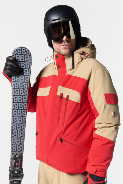 Danjo Down Ski Jacket In Red/Beige