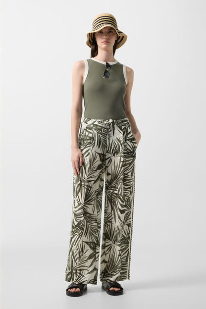 Linen Trousers Gina In Olive Green/Cream