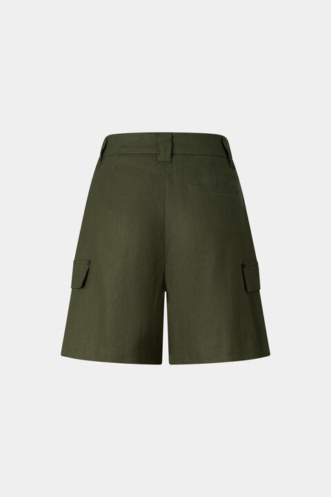 Linen Mix Cargo Shorts Hanny In Olive Green