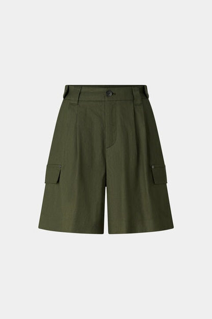 Linen Mix Cargo Shorts Hanny In Olive Green
