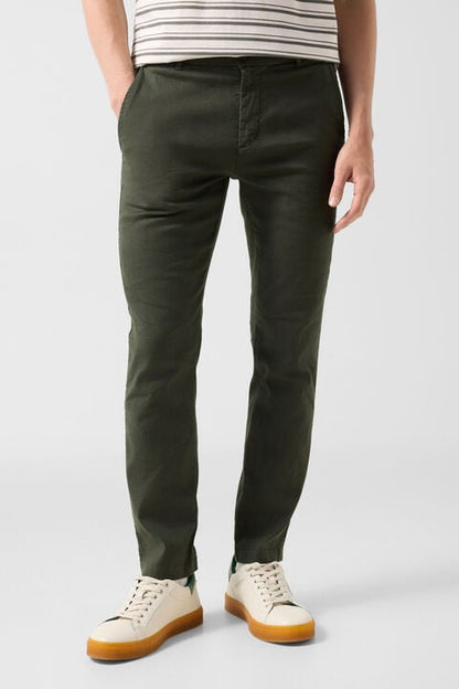 Linen Mix Chinos Riley Casual In Olive Green
