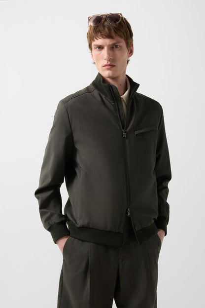 Virgin Wool Jacket Milan In Olive Green