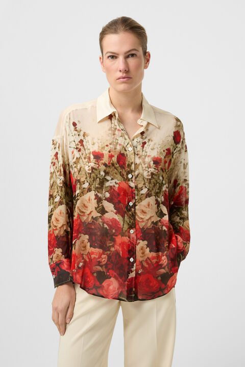 Nadine Chiffon Shirt Blouse In Red/Sand