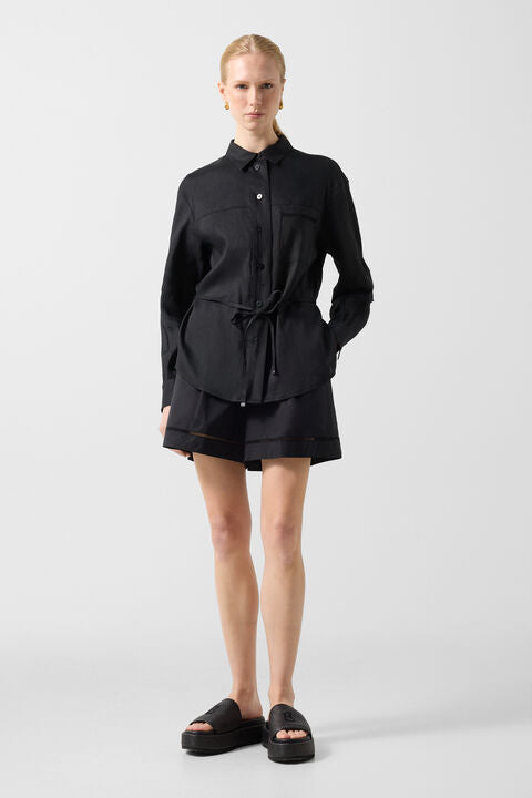 Catrina Linen Blend Blouse In Black