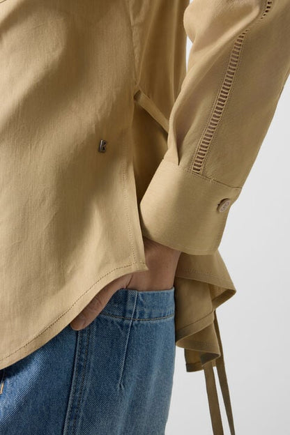 Catrina Linen Blend Blouse In Camel