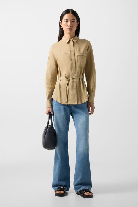 Catrina Linen Blend Blouse In Camel