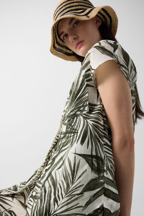 Charlet Linen Blouse In Olive Green/Cream