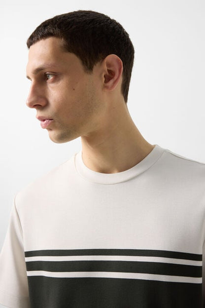 T-Shirt Pete In Olive Green/Cream