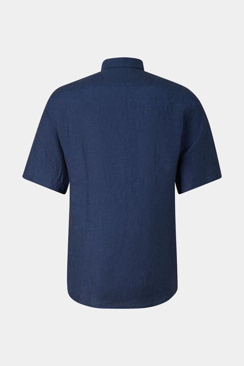 Linen Short-Sleeved Shirt Lykos In Navy Blue