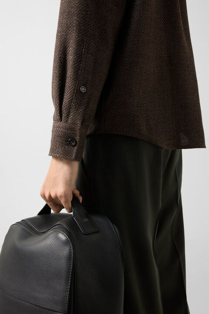 Virgin Wool/Linen Mix Shirt Heiko In Dark Brown