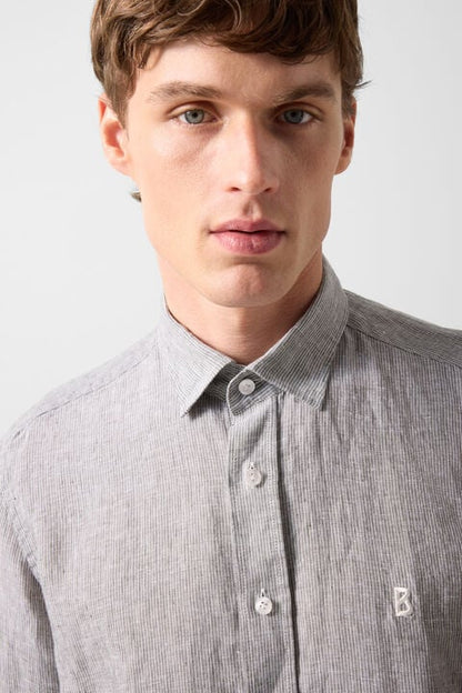 Timi Linen Shirt In Olive Green/White