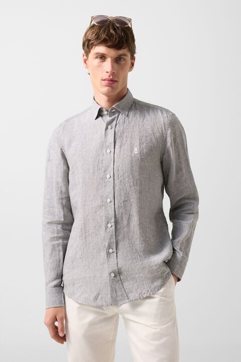 Timi Linen Shirt In Olive Green/White