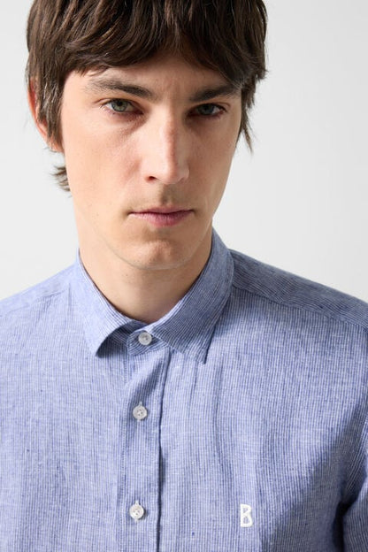Timi Linen Shirt In Navy Blue/White