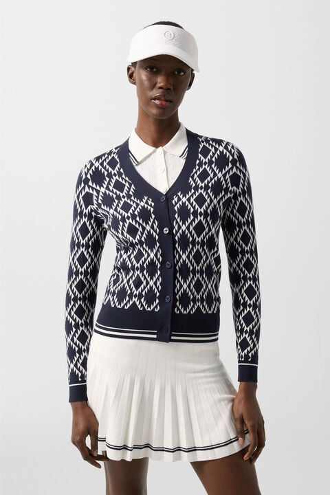 Amber Knit Jacket In Navy Blue/White