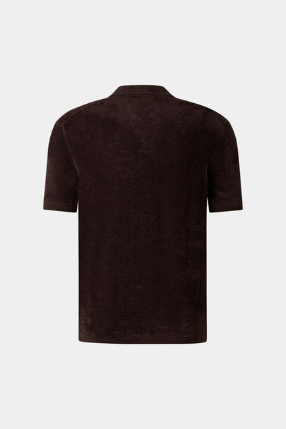 Finn Knitted Polo Shirt In Dark Brown