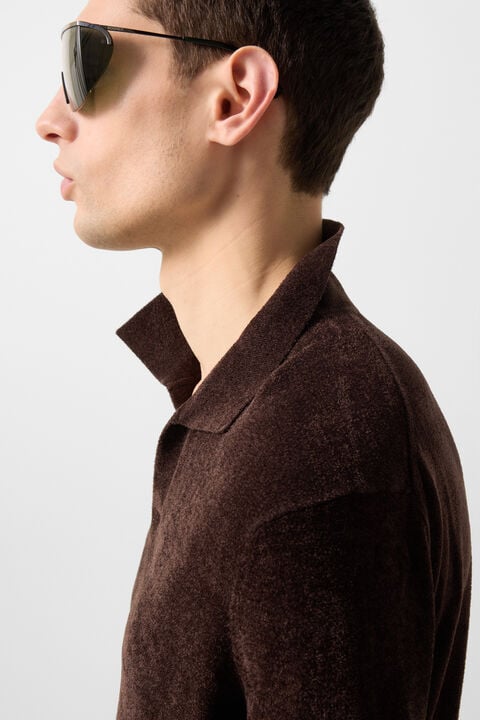 Finn Knitted Polo Shirt In Dark Brown