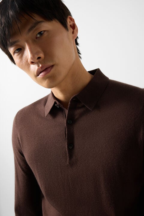 Knitted Polo Long-Sleeved Top Jake In Dark Brown