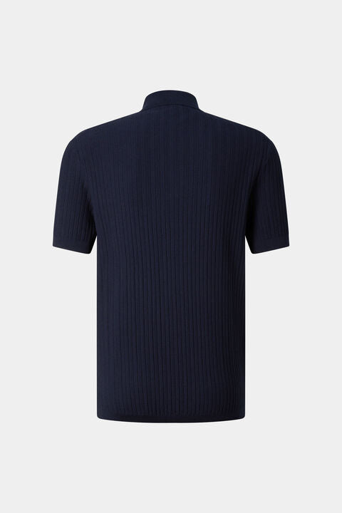 Tobias Knitted Polo Shirt In Navy Blue