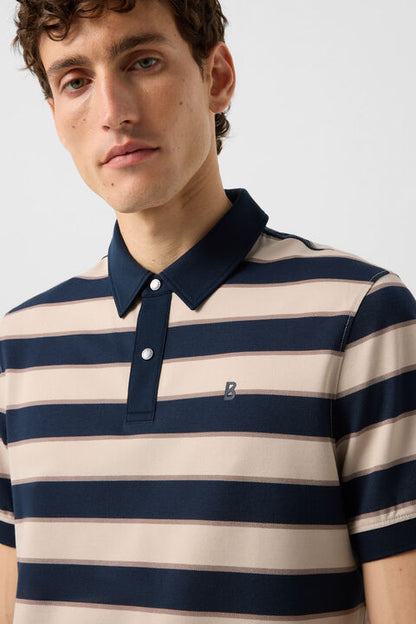 Timo Piqu¨¦ Polo Shirt In Navy Blue/Sand