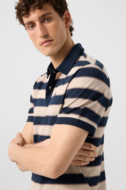 Timo Piqu¨¦ Polo Shirt In Navy Blue/Sand