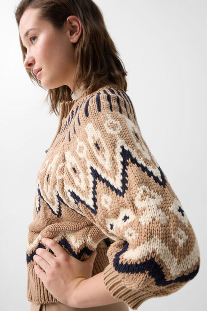 Norwegian Knit Jacket Aurora In Camel/Black