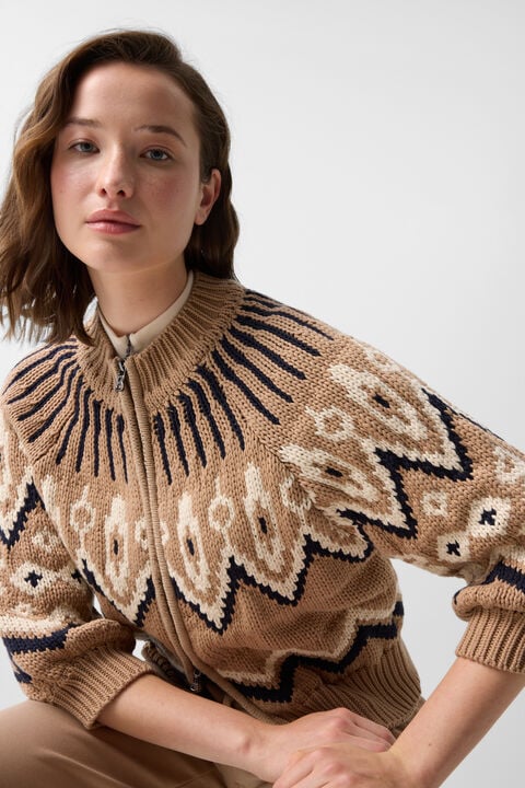 Norwegian Knit Jacket Aurora In Camel/Black