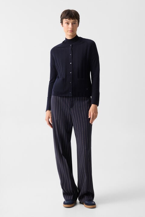 Tanja Virgin Wool Cashmere Cardigan In Navy Blue