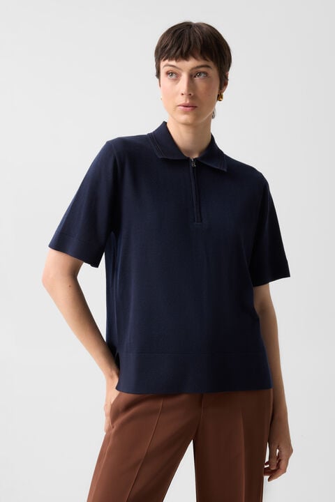 Maureen Virgin Wool Polo Shirt In Navy Blue