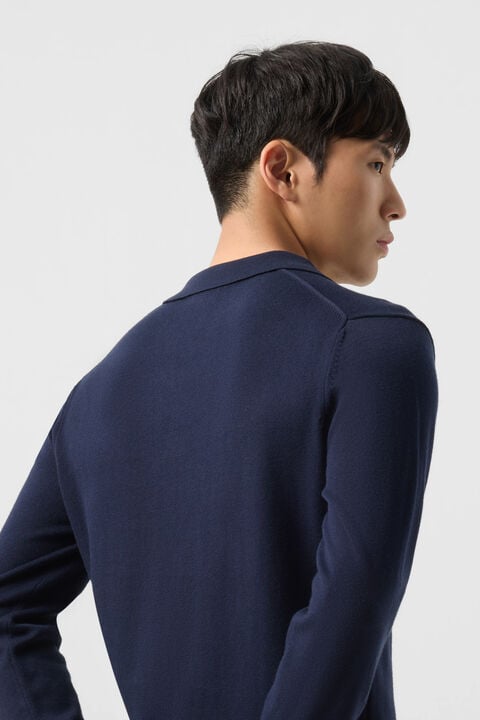 Garry Knitted Polo Long-Sleeved Top In Navy Blue