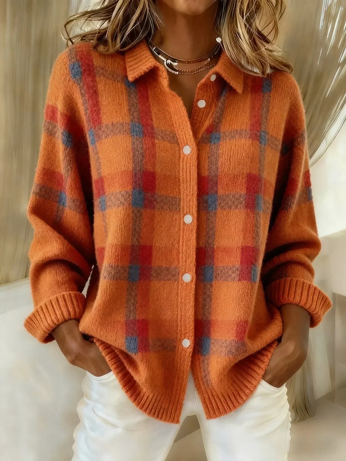 Women's Retro Casual Color-Block Knit Cardigan Sweater
