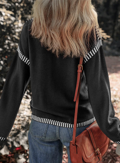 Women's Contrast Cable Knit Pullover Sweater (Buy 2 Free Shipping)