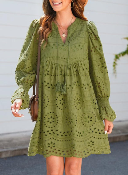 Women’s V Neck Eyelet Lace Dress (Buy 2 Free Shipping)